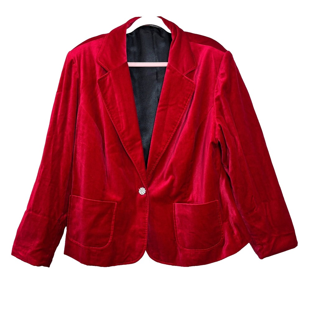 Briggs New York Women's 2X Red Velvet  Blazer Chic‎ Classic Holiday Christmas